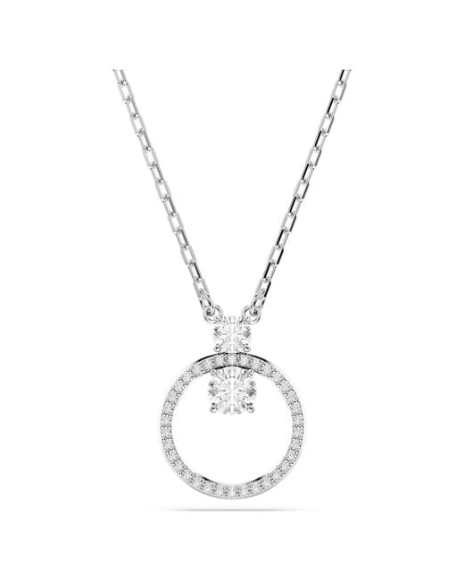 Swarovski Metallic Una Angelic Pendant, Round Cut, Pavé, Rhodium Plated