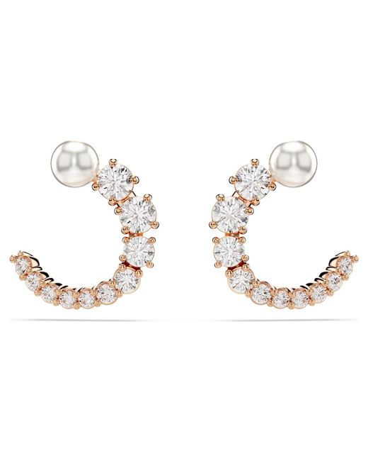 Swarovski Metallic Matrix Hoop Earrings, Crystal Pearl, Round Cut, Rhodium Plated