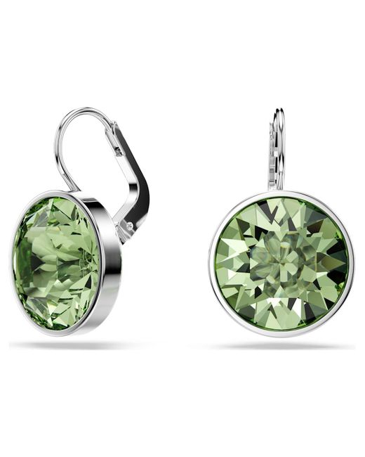 Swarovski Green Bella Drop Earrings, Round Cut, Rhodium Plated