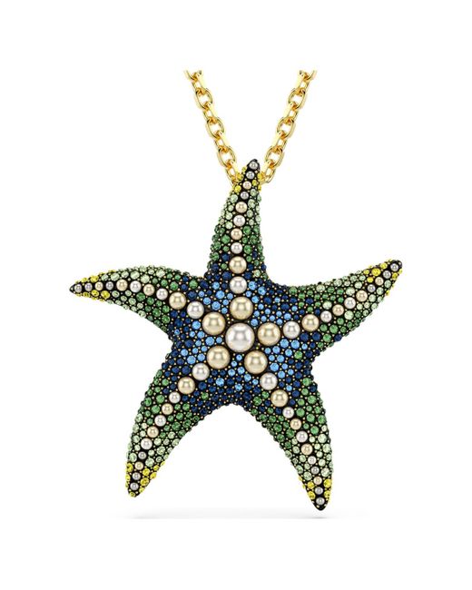 Pendente e spilla idyllia, crystal pearls, stella marina, multicolore, placcato color oro di Swarovski in Green