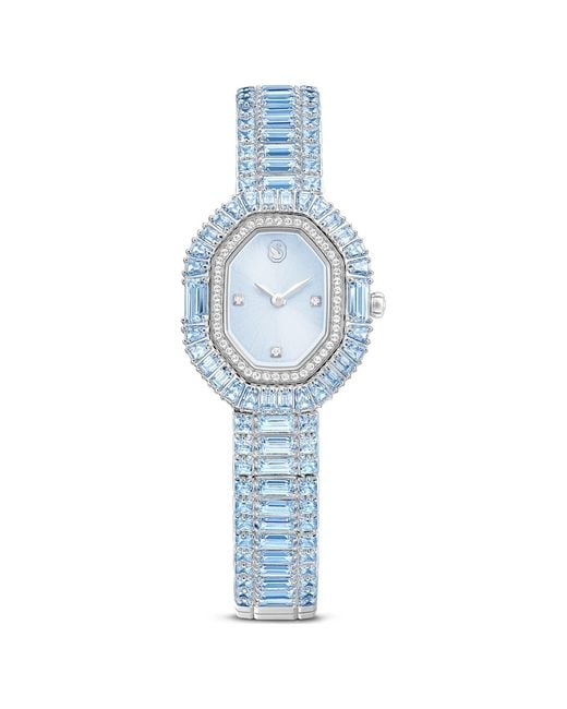 Swarovski Blue Matrix Octagon Watch, Baguette Cut, Metal Bracelet, Stainless Steel