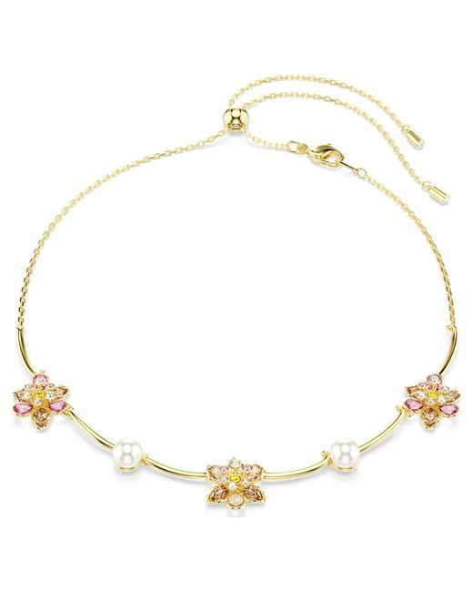 Collana idyllia, crystal pearl, taglio misto, fiore di Swarovski in Metallic