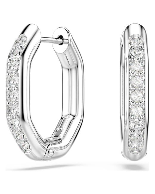 Orecchini a cerchio dextera, forma ottagonale, taglio round, bianchi, placcato rodio di Swarovski in Metallic