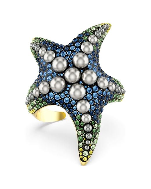 Brazalete idyllia, crystal pearls, estrella de mar, multicolor, baño tono oro Swarovski de color Blue