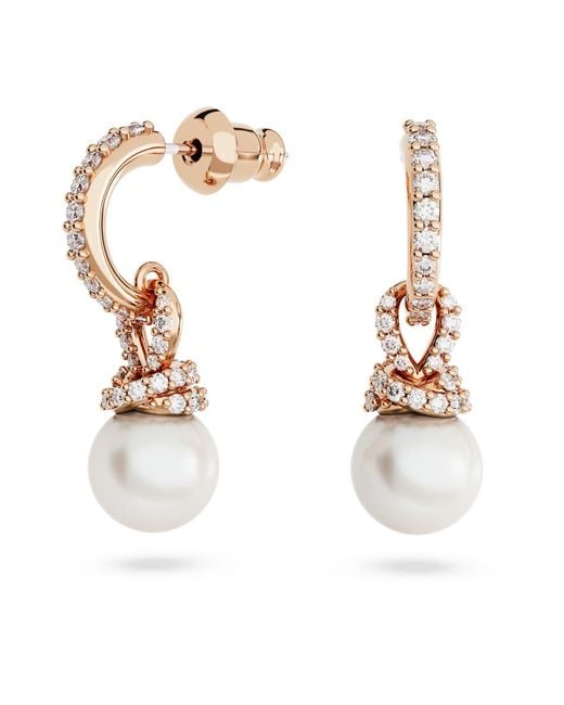 Swarovski Metallic Originally Drop Earrings, Crystal Pearl, 18K Rose Finish