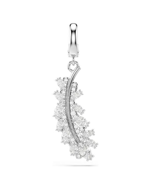 Swarovski White Vienna Charm, Mixed Cuts, Feather, Rhodium Plated