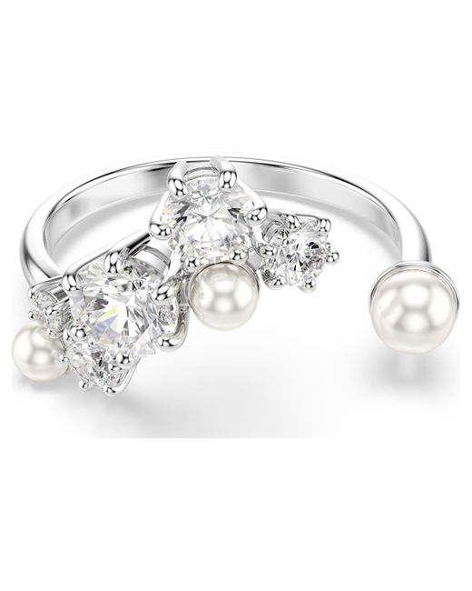 Swarovski White Constella Open Ring, Crystal Pearl, Round Cuts, Rhodium Plated