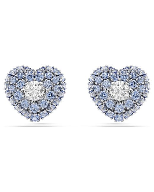 Pendientes de botón hyperbola, corazón Swarovski de color Blue