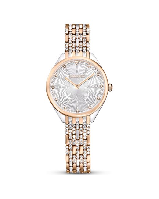Reloj attract, fabricado en suiza, pavé, brazalete de metal, tono oro rosa, combinación de acabados metálicos Swarovski de color Metallic