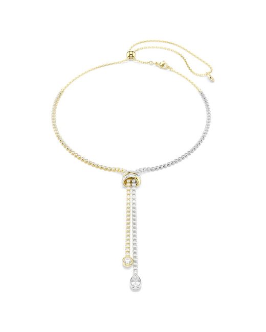 Swarovski Brown Hyperbola Y Necklace, Round Cut, Knot, Mixed Metal Finish