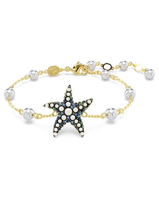 Pulsera idyllia, crystal pearls, estrella de mar, multicolor, baño tono oro Swarovski de color Metallic