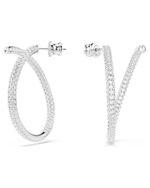 Swarovski White Dextera Hoop Earrings, Round Cut, Rhodium Plated