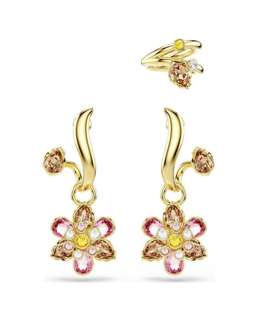 Orecchini idyllia, set (3), taglio misto, fiore, multicolore, placcato color oro di Swarovski in Metallic