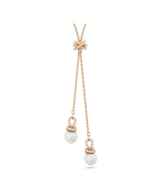 Swarovski Metallic Originally Y Pendant, Crystal Pearl, 18K Rose Finish