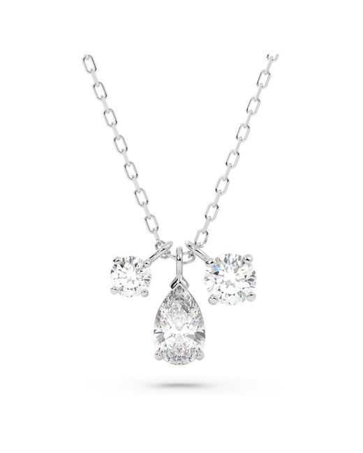 Swarovski Metallic Mesmera Pendant Necklace With Pear And Circle Cut Clear Crystals On A Rhodium Plated Setting With Matching Chain