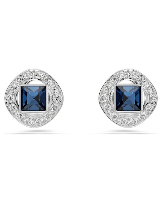 Swarovski Blue Una Angelic Stud Earrings, Square Cut, Rhodium Plated