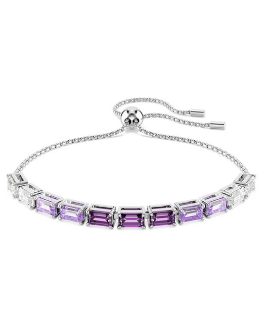 Pulsera matrix, talla baguette, morada, baño de rodio Swarovski de color Metallic