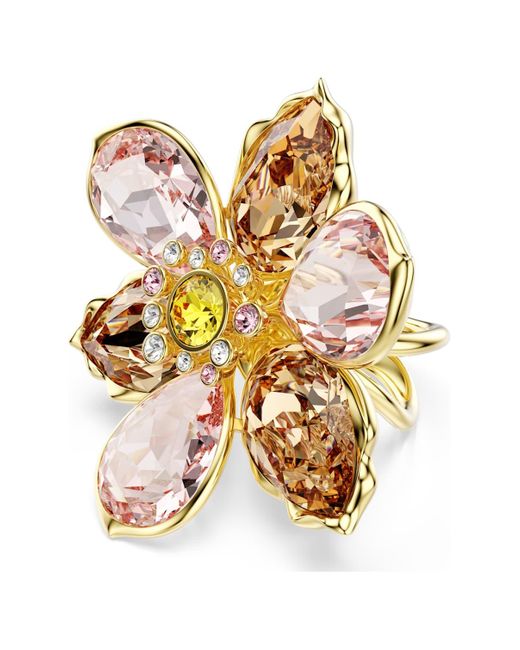 Anello con motivo idyllia, taglio misto, fiore, placcato color oro di Swarovski in Metallic