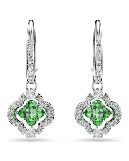 Swarovski Green Una Angelic Drop Earrings, Mixed Cuts, Rhodium Plated
