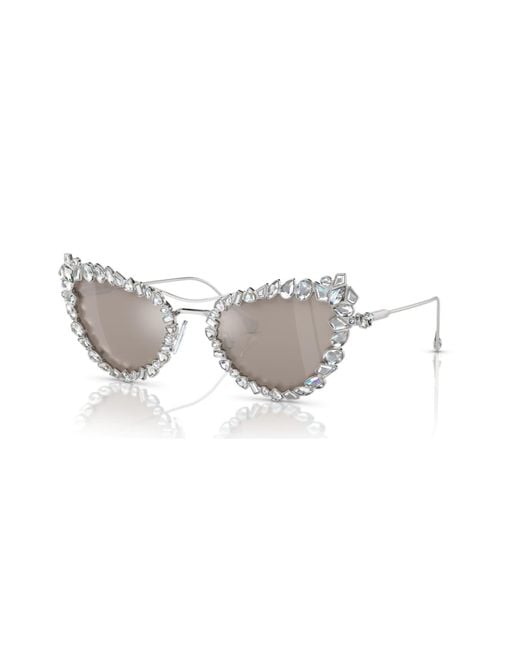 Swarovski White 1 Clip-On Sunglasses, Statement, Cat-Eye Shape, Sk7011