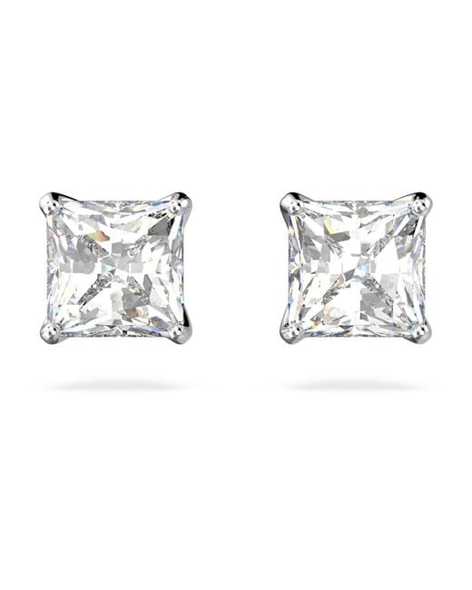 Swarovski Metallic Stilla Attract Stud Earrings, Square Cut, Rhodium Plated