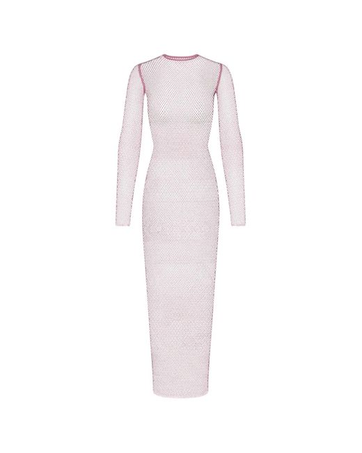Swarovski Pink X Skims Stretch Net Long Sleeve Dress