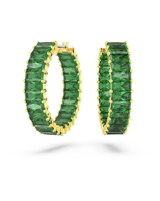 Swarovski Green Matrix Hoop Earrings, Baguette Cut, 18K Finish