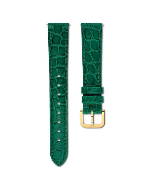 Swarovski Green Watch Strap, 16 Mm (0.63" Width, Leather With Stitching, -Tone Finish