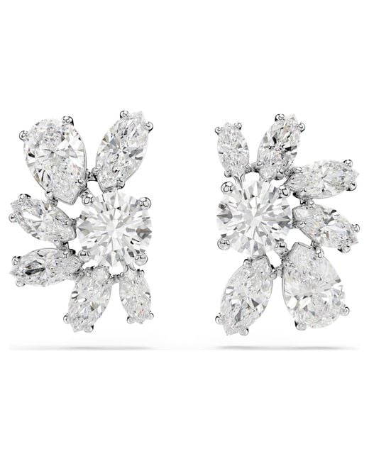 Swarovski Metallic Mesmera Stud Earrings, Mixed Cuts, Flower, Rhodium Plated