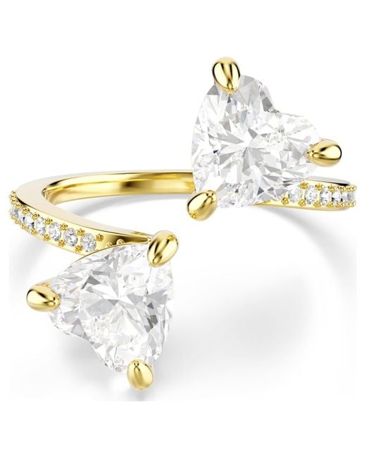 Anello aperto mesmera attract, taglio heart, pavé, cuore di Swarovski in White