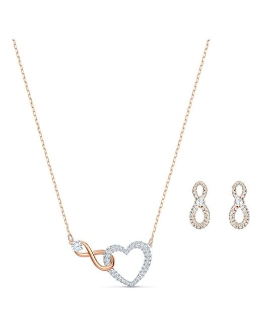Conjunto hyperbola, infinity y corazón Swarovski de color Metallic