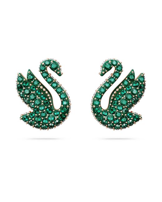 Swarovski Green Iconic Swan Stud Earrings