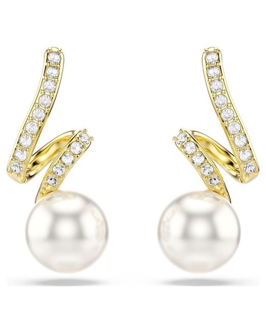 Swarovski Metallic Gabriella Earrings, Crystal Pearl, Round Cut, 18K Finish
