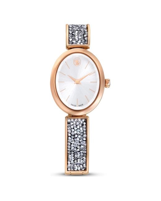 Swarovski White Crystal Rock Oval Watch, Swiss Made, Crystal Bracelet, Rose-Tone Finish