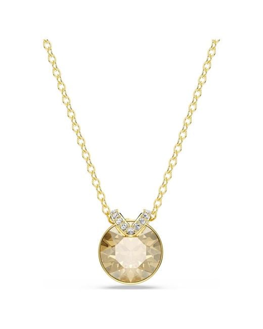 Swarovski Metallic Bella V Pendant Necklace With Round Golden Center Crystal And Clear Crystal Pavé On Gold-tone Finished Chain