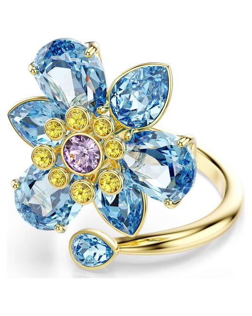 Anello aperto idyllia, taglio misto, fiore di Swarovski in Blue