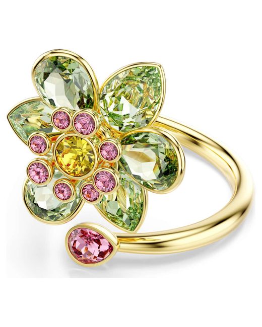Anello aperto idyllia, taglio misto, fiore di Swarovski in Metallic
