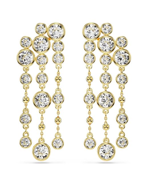 Orecchini pendenti imber, taglio round, chandelier, bianchi, placcato color oro di Swarovski in Metallic
