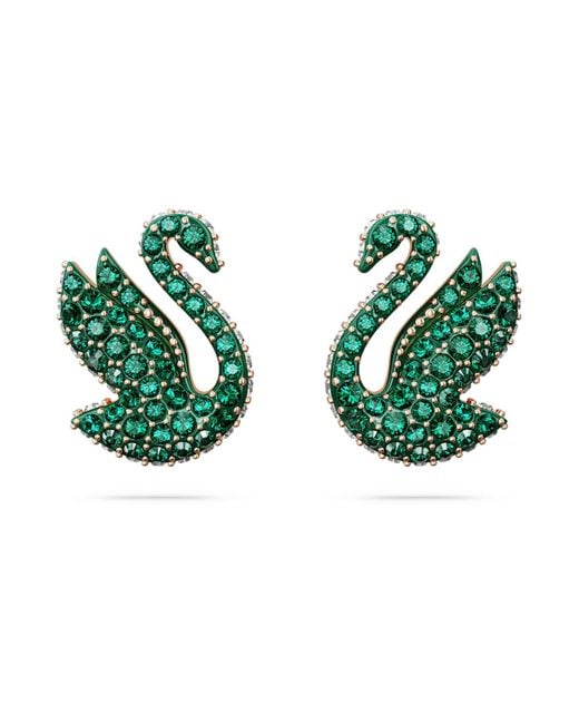 Swarovski Green Swan Stud Earrings, Swan, Rose-Tone Plated