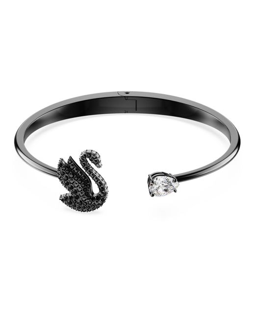 Bracciale rigido swan, cigno di Swarovski in Black