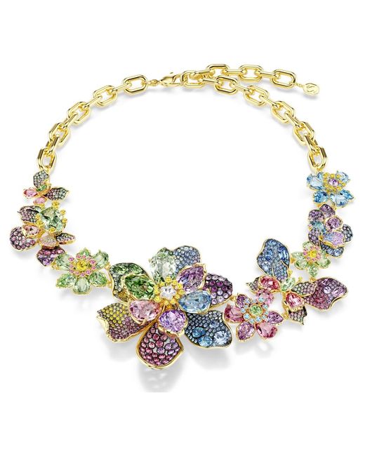 Collana idyllia, taglio misto, pavé, fiore di Swarovski in Blue