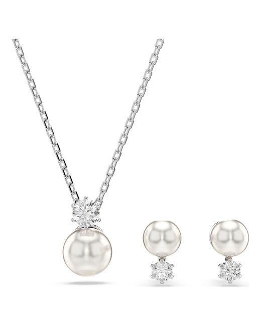 Swarovski Metallic Matrix Set, Crystal Pearl, Round Cut, Rhodium Plated