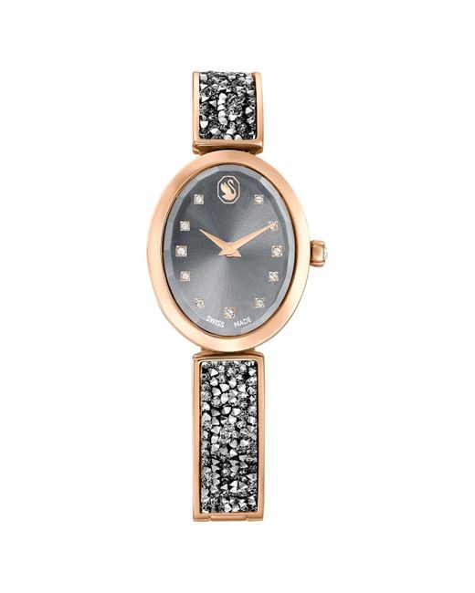Swarovski White Crystal Rock Oval Watch, Swiss Made, Crystal Bracelet, Rose-Tone Finish