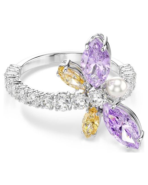 Anello Con Motivo Ariana Grande X Taglio Misto, Libellula, Placcato Rodio di Swarovski in Blue