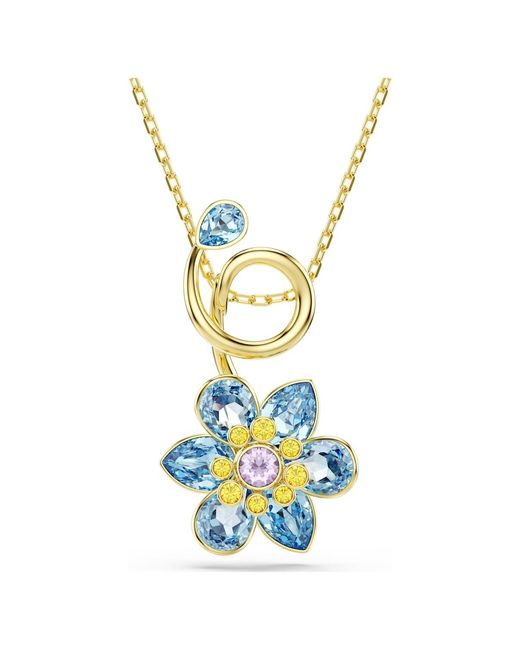 Pendente Idyllia, Taglio Misto, Fiore, Finitura Oro 18K di Swarovski in Blue
