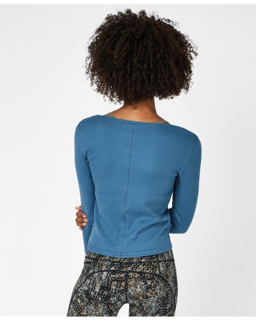 Sweaty Betty Cotton Tadasana Ribbed Yoga Top in Blue Lyst