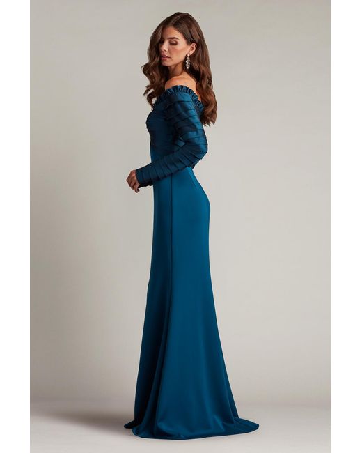 Tadashi Shoji Blue Neena Taffeta Banded Gown-Cerln