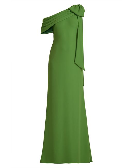 Tadashi Shoji Green Cassia Bow-Shoulder Crepe Gown-Cactu