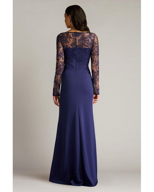 Tadashi Shoji Blue Ravina Embroidered Illusion Gown-Notte