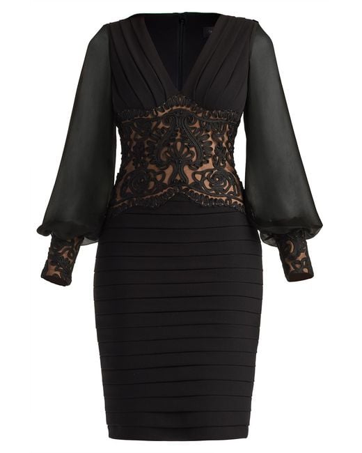 Tadashi Shoji Black Niema Embroidered-Waist Cocktail Dress-Bk/Nd